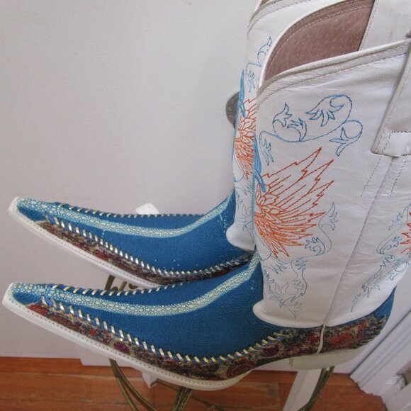 Aguila RealTurquoise & White Stingray Cowgirl Boots 100 % Leather, size 8.5 - Picture 5 of 10